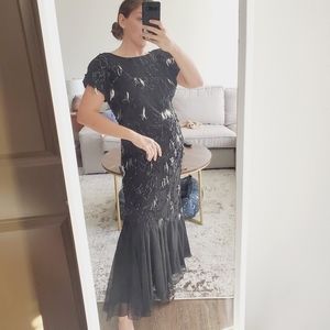 Lillie Rubin Vintage Silk Sequin Beaded Gown Black Small